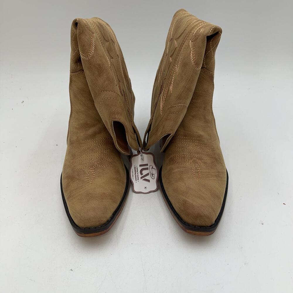IUV CB058-CA Boots Womens Beige Mid Calf Western Embroidered Pull On New Size 8